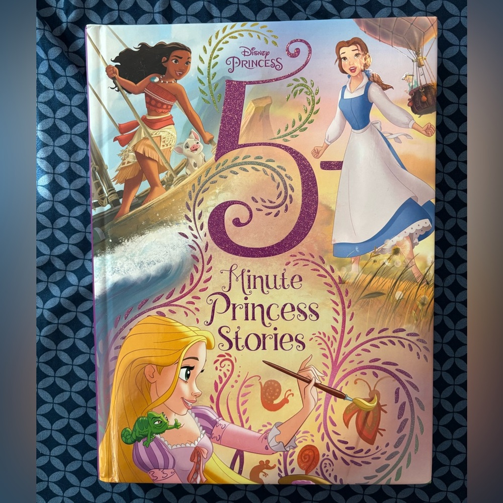 Disney Princess 5-Minute Stories Book with Purple and Pink Cover